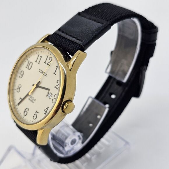 Timex Men's Easy Reader Watch 38MM Gold Case White Dial New Black Canvas Bands - Picture 2 of 15